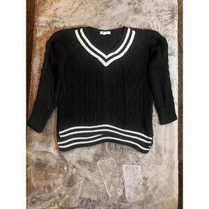 Pink Rose Y2K Academia Style Black and White Cable Knit Sweater; L